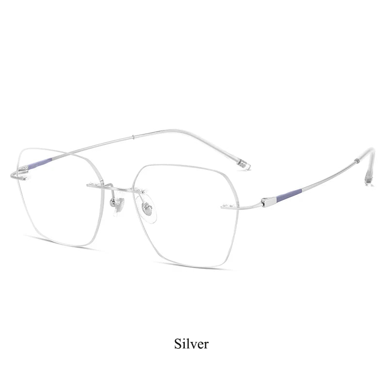 Bclear Women's Rimless Polygon Cat Eye Titanium Eyeglasses 46074 Rimless Bclear Silver