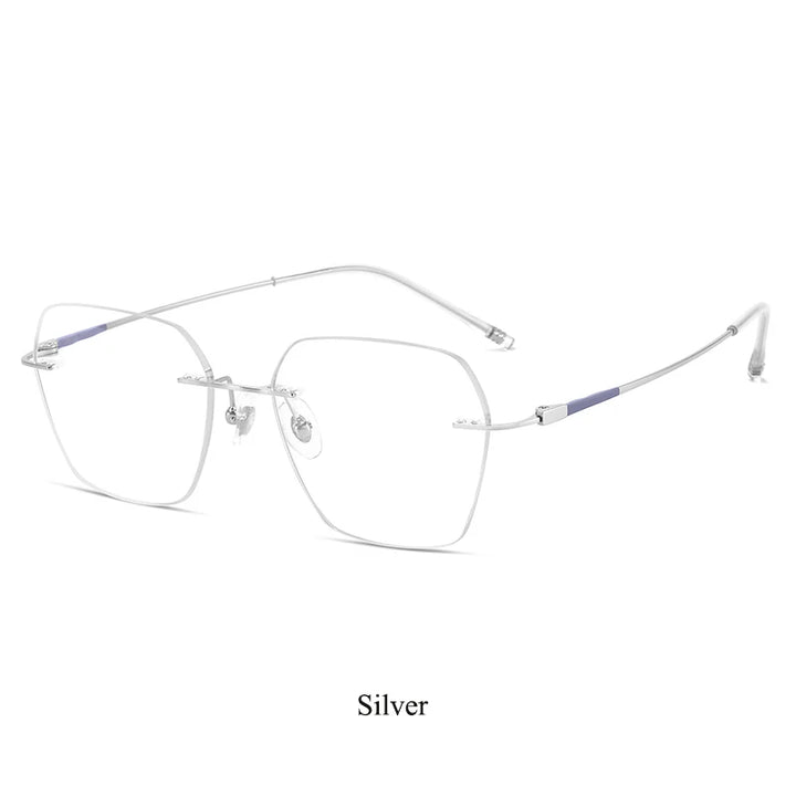 Bclear Women's Rimless Polygon Cat Eye Titanium Eyeglasses 46074 Rimless Bclear Silver