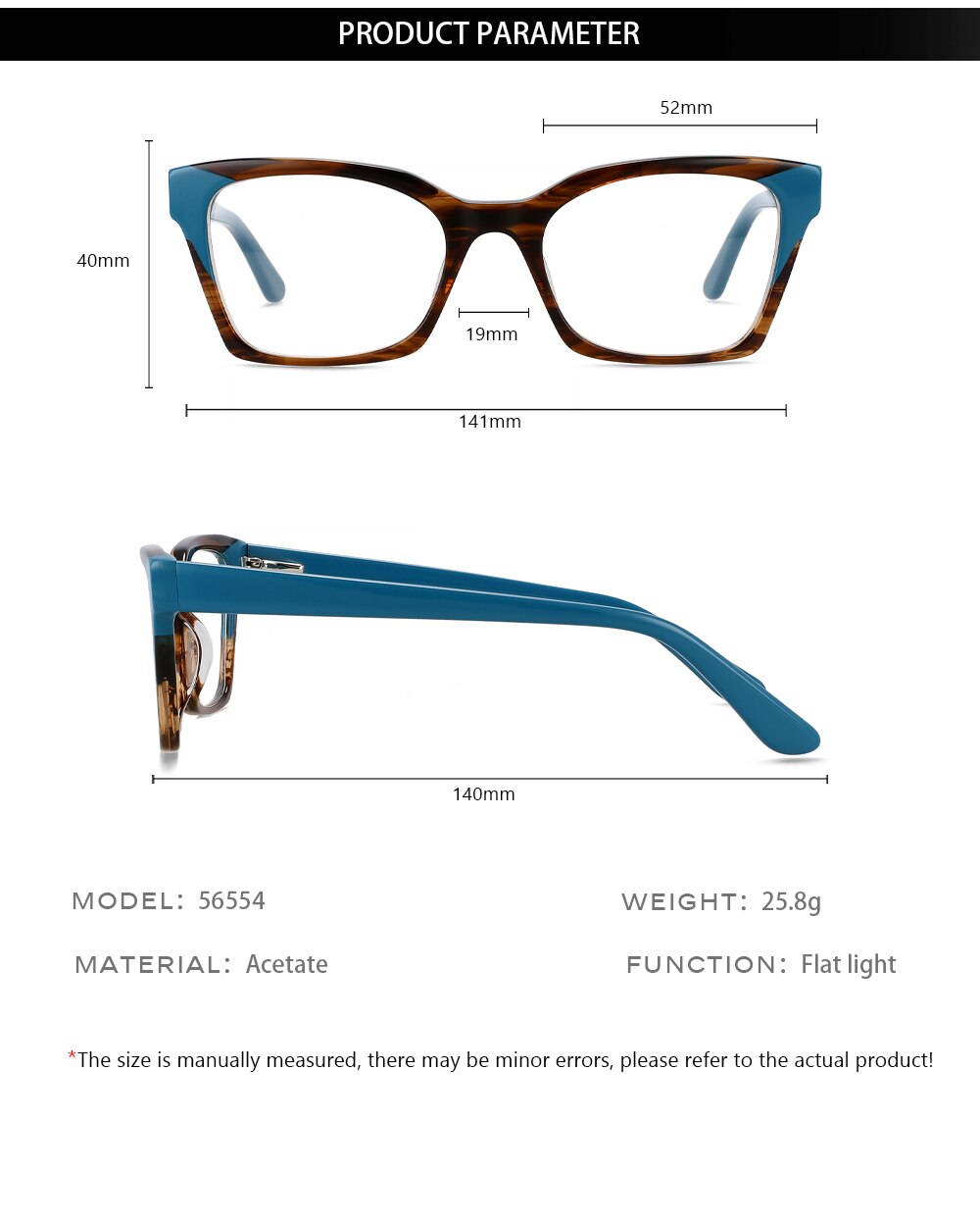 CCspace Unisex Full Rim Square Cat Eye Acetate Fiber Eyeglasses 56554 Full Rim CCspace