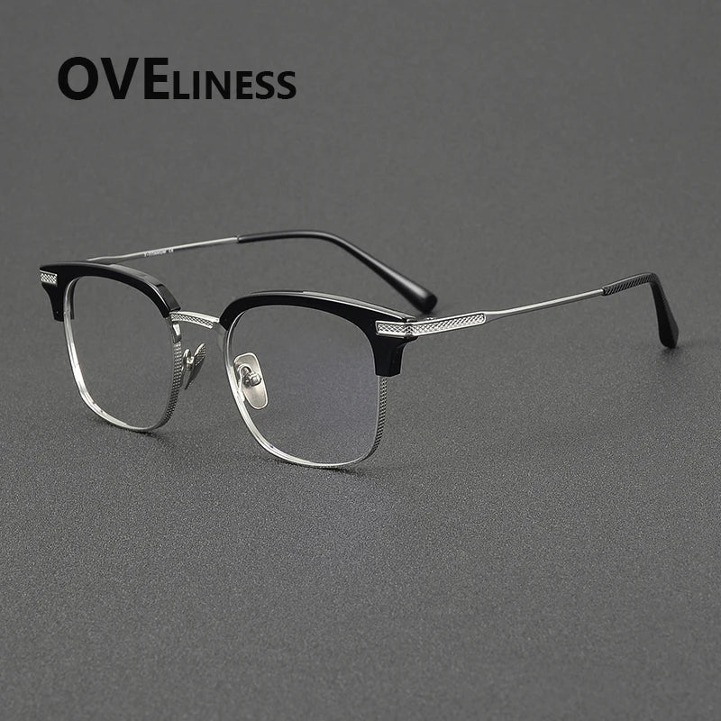 Oveliness Unisex Full Rim Square Acetate Titanium Eyeglasses 852080 Full Rim Oveliness black silver