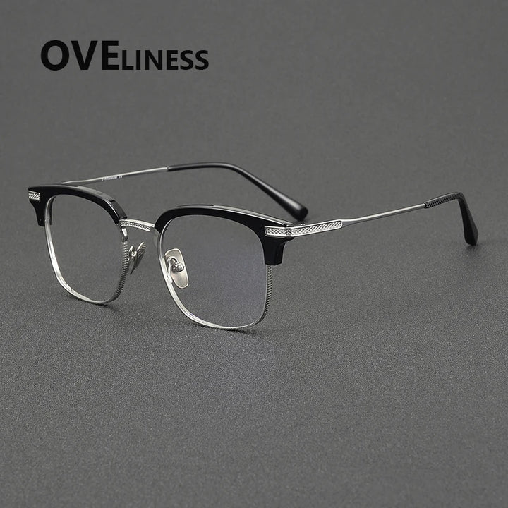 Oveliness Unisex Full Rim Square Acetate Titanium Eyeglasses 852080 Full Rim Oveliness black silver