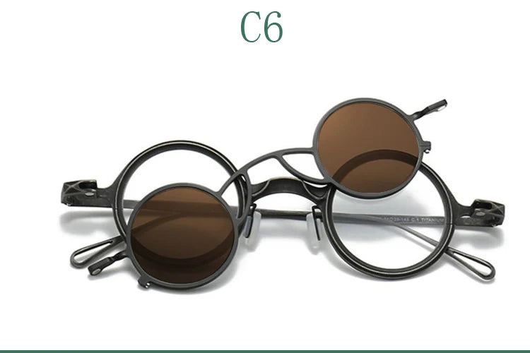 Yujo Unisex Full Rim Round Titanium Eyeglasses Clip On Polarized Sunglasses Y4238 With Clip Ons Yujo C6 CHINA
