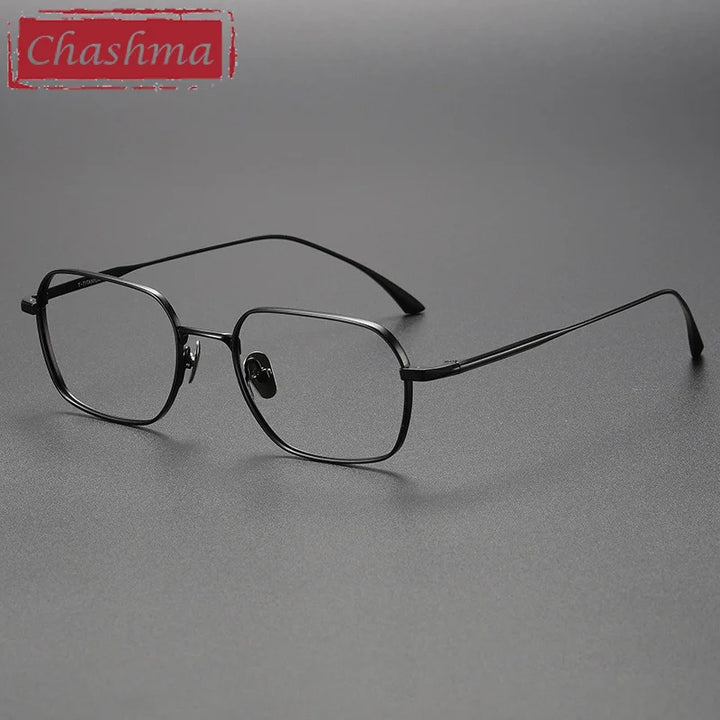 Chashma Ottica Men's Full Rim Small Square Titanium Eyeglasses 14539 Full Rim Chashma Ottica Black  