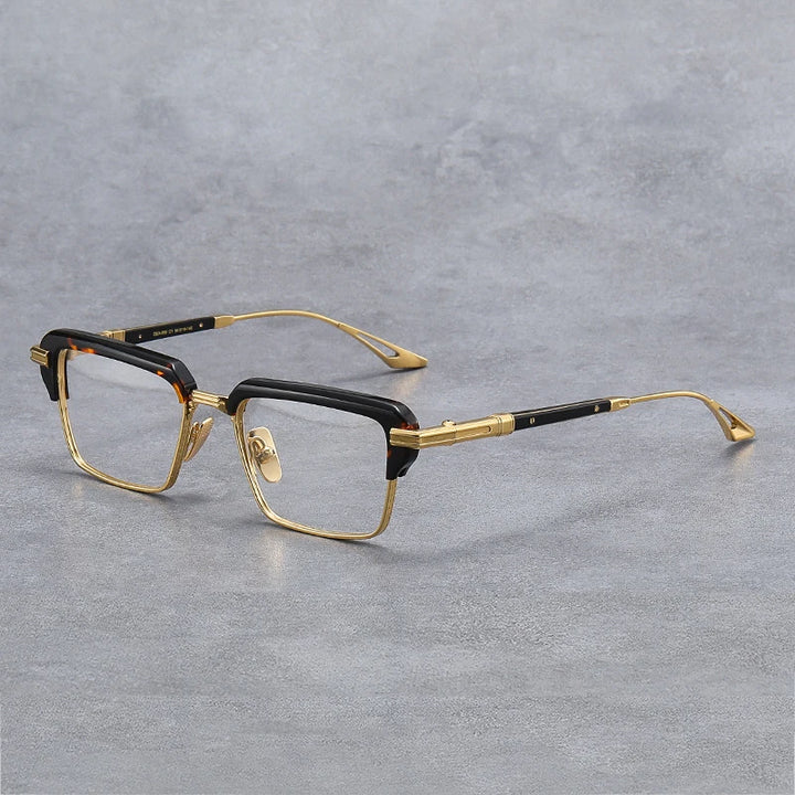 Black Mask Unisex Full Rim Big Square Titanium Acetate Eyeglasses D008 Full Rim Black Mask Tortoise-Gold