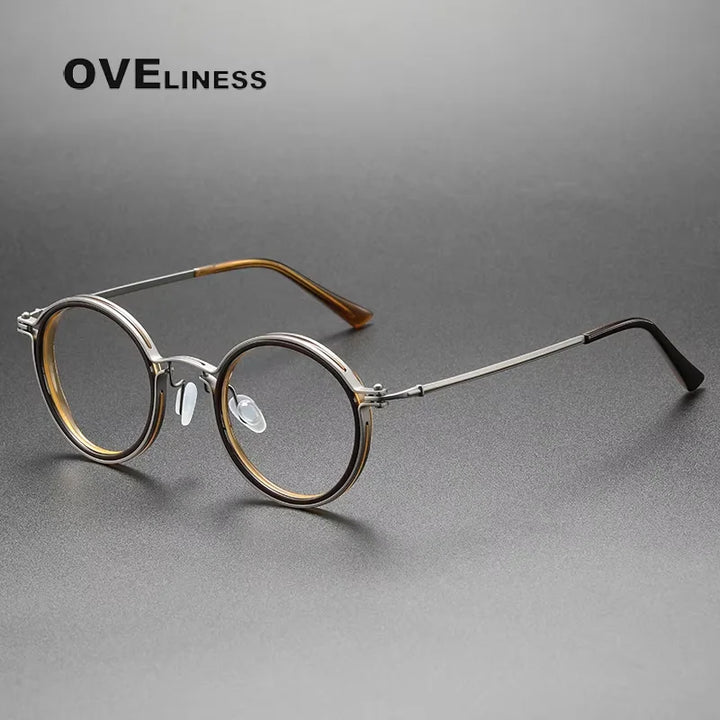 Oveliness Unisex Full Rim Round Acetate Titanium Eyeglasses 25860