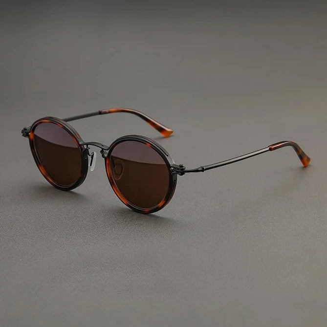 Black Mask Men's Full Rim Round Titanium Acetate Sunglasses  45860