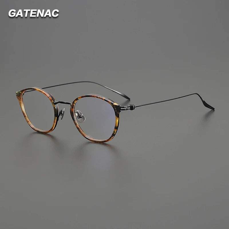 Gatenac Unisex Full Rim Round Acetate Titanium Eyeglasses Gxyj1573