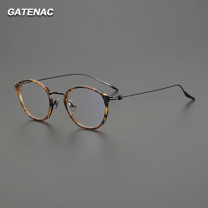 Gatenac Unisex Full Rim Round Acetate Titanium Eyeglasses Gxyj1573