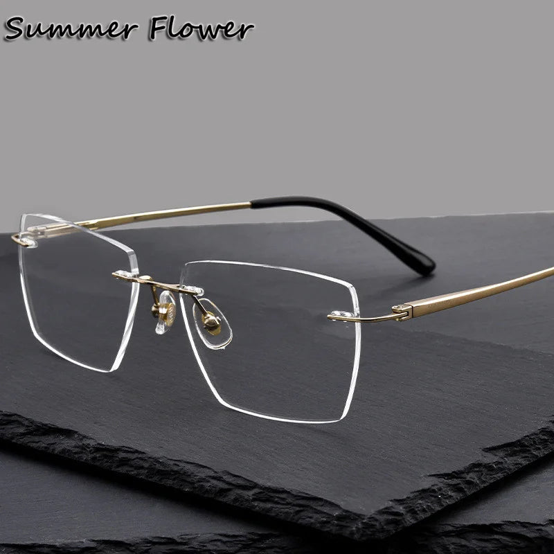 Summer Flower Unisex Rimless Polygon Square Titanium Eyeglasses 60103