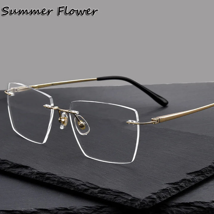 Summer Flower Unisex Rimless Polygon Square Titanium Eyeglasses 60103