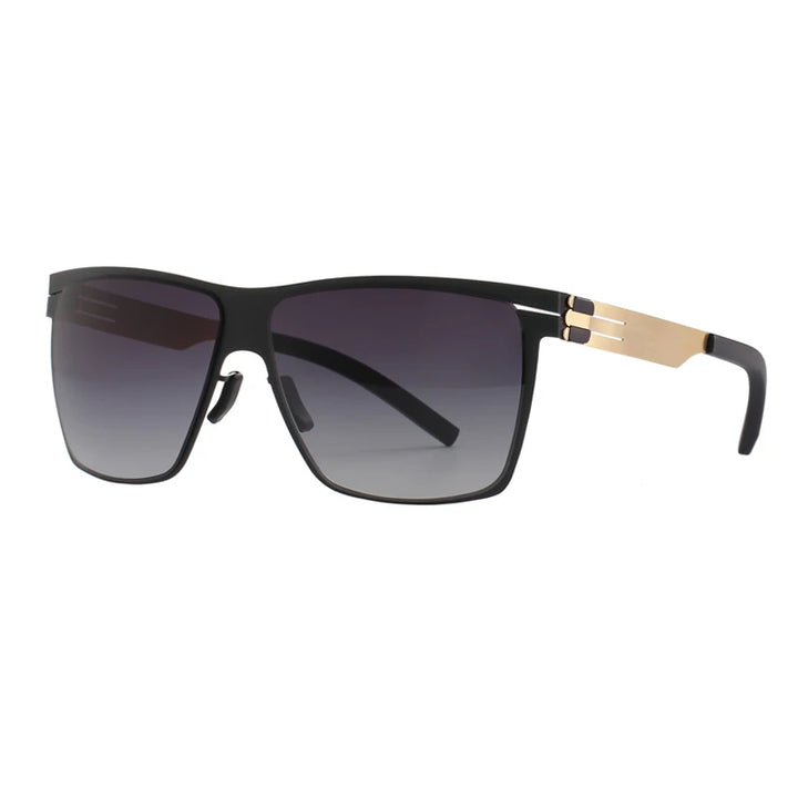 Black Mask Men's Big Square Stainless Steel Screwless Sunglasses 521461 Full Rim Black Mask Black Gold-Gradient As Shown