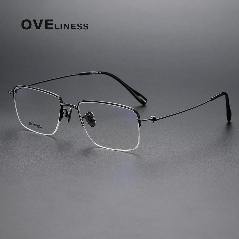 Oveliness Men's Semi Rim Square Titanium Eyeglasses 80917 Semi Rim Oveliness black  
