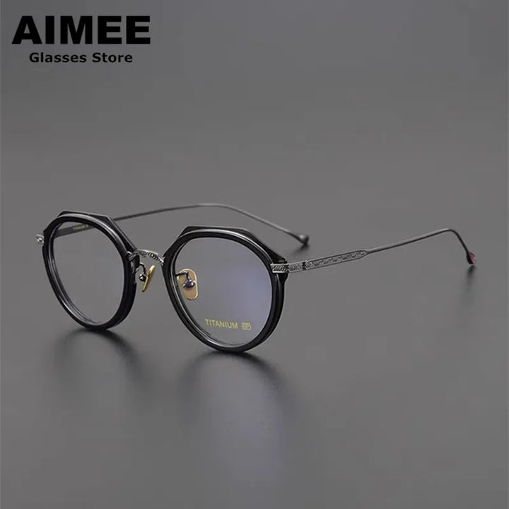 Aimee Unisex Full Rim Flat Top Polygon Titanium Acetate Eyeglasses 13849 Full Rim Aimee Black-Gun