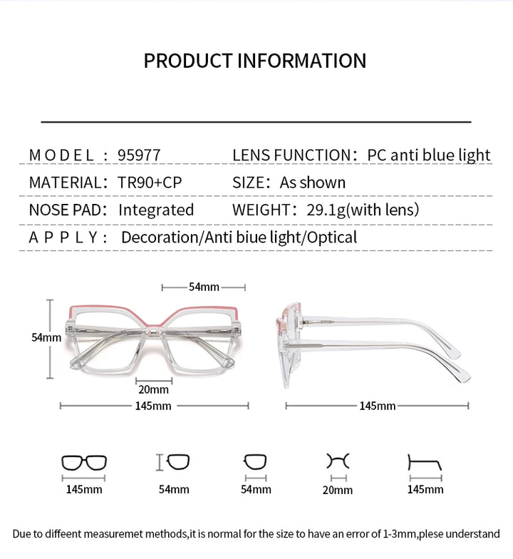 Handoer Women's Full Rim Square Cat Eye Tr 90 Alloy Eyeglasses 95977