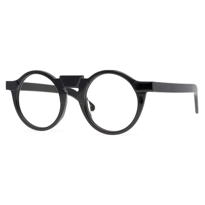 Black Mask Unisex Full Rim Acetate Round Eyeglasses 1465 Full Rim Black Mask Black