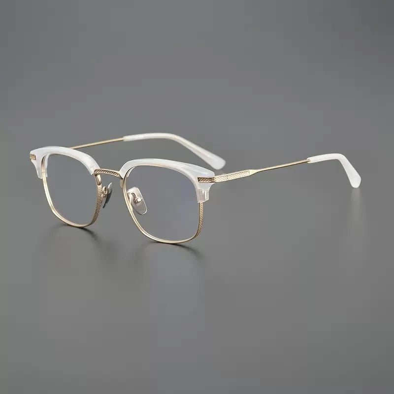 Gatenac Unisex Full Rim Square Acetate Titanium Eyeglasses Gxyj1144 Full Rim Gatenac Gold