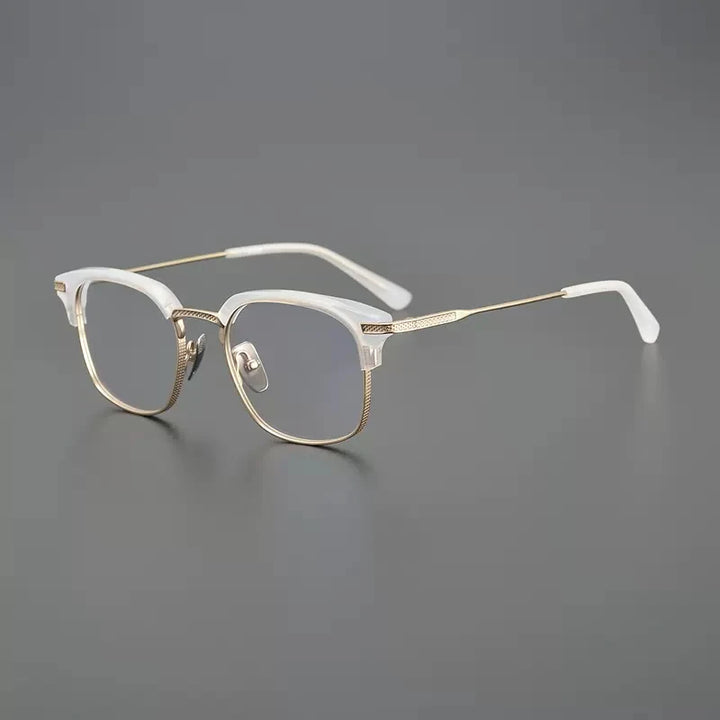 Gatenac Unisex Full Rim Square Acetate Titanium Eyeglasses Gxyj1144 Full Rim Gatenac Gold