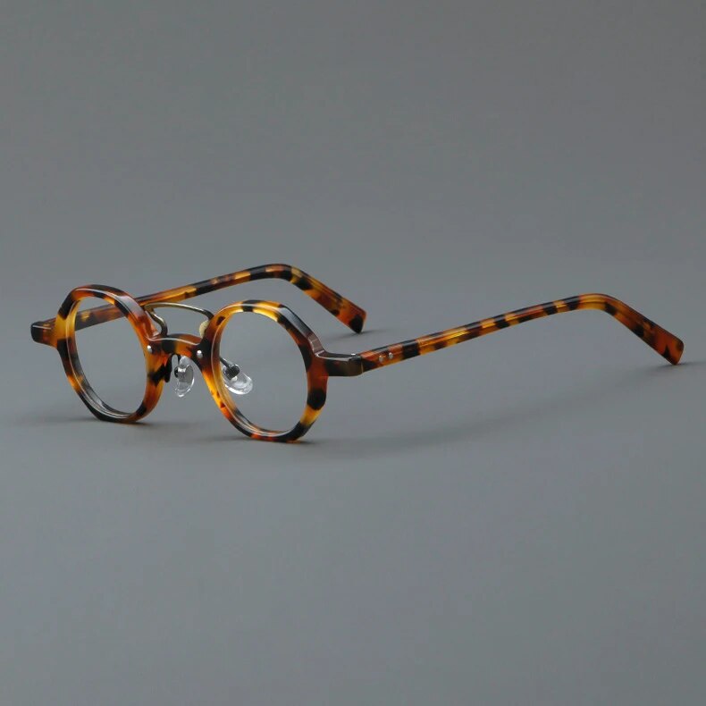 CCspace Unisex Full Rim Small Round Double Bridge Acetate Alloy Eyeglasses 57057 Full Rim CCspace