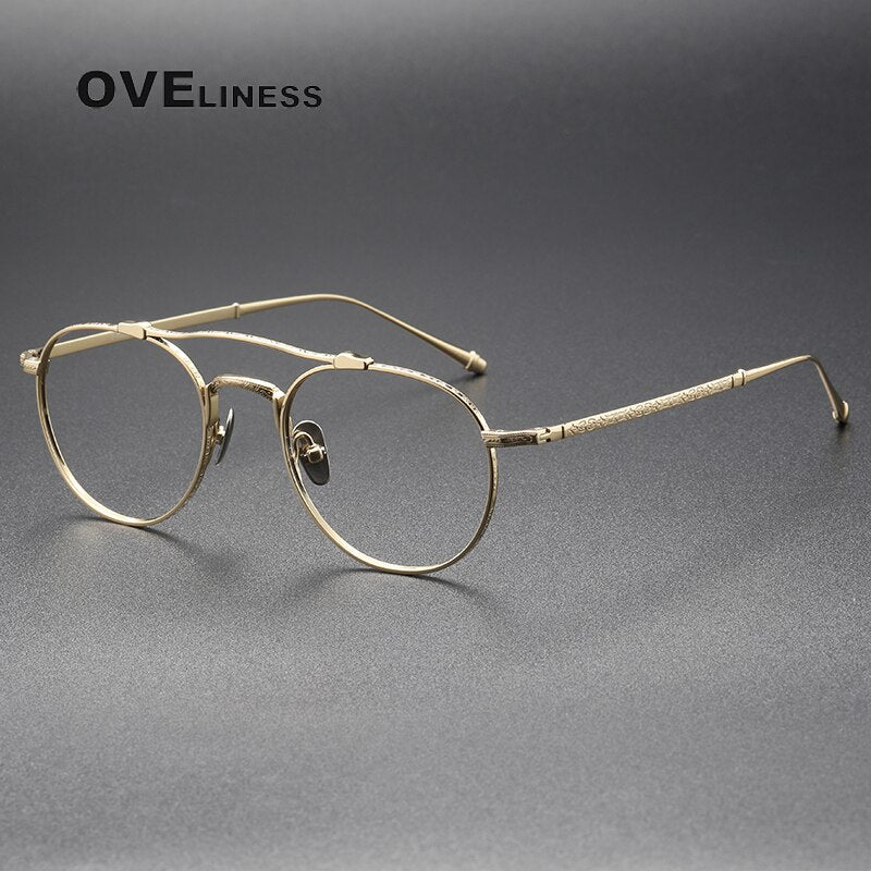 Oveliness Unisex Full RIm Round Double Bridge Titanium Eyeglasses Full Rim Oveliness gold