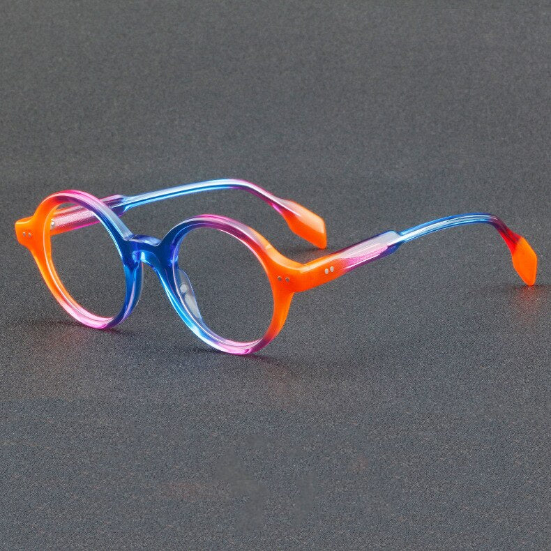 CCspace Unisex Full Rim Round Acetate Eyeglasses 56719 Full Rim CCspace C4OrangeBlue