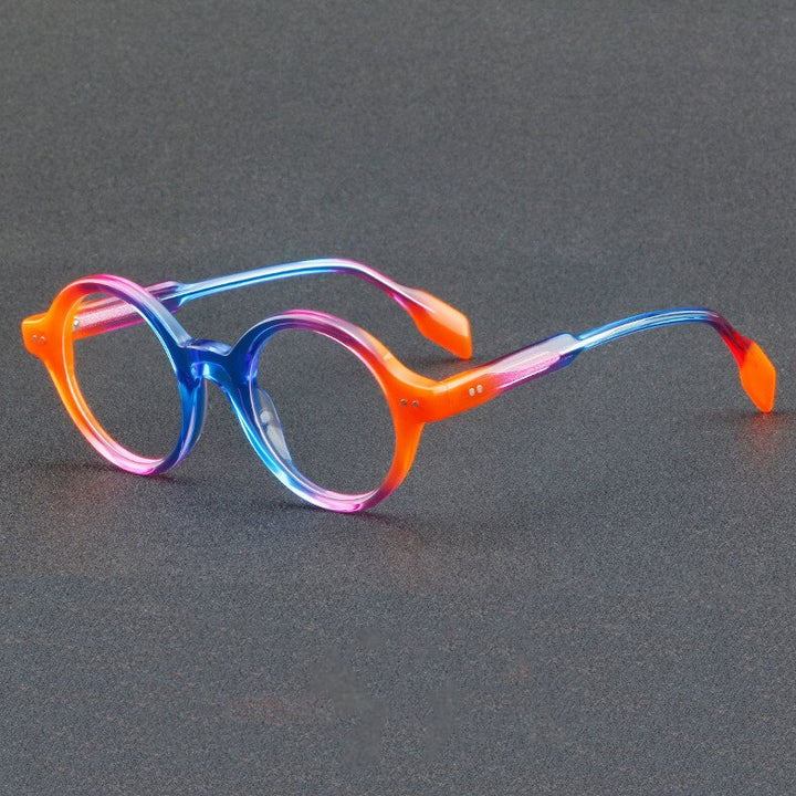 CCspace Unisex Full Rim Round Acetate Eyeglasses 56719 Full Rim CCspace C4OrangeBlue
