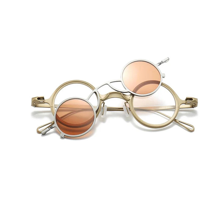 Yujo Unisex Full Rim Round Titanium Eyeglasses Clip On Polarized Sunglasses Y4238 With Clip Ons Yujo