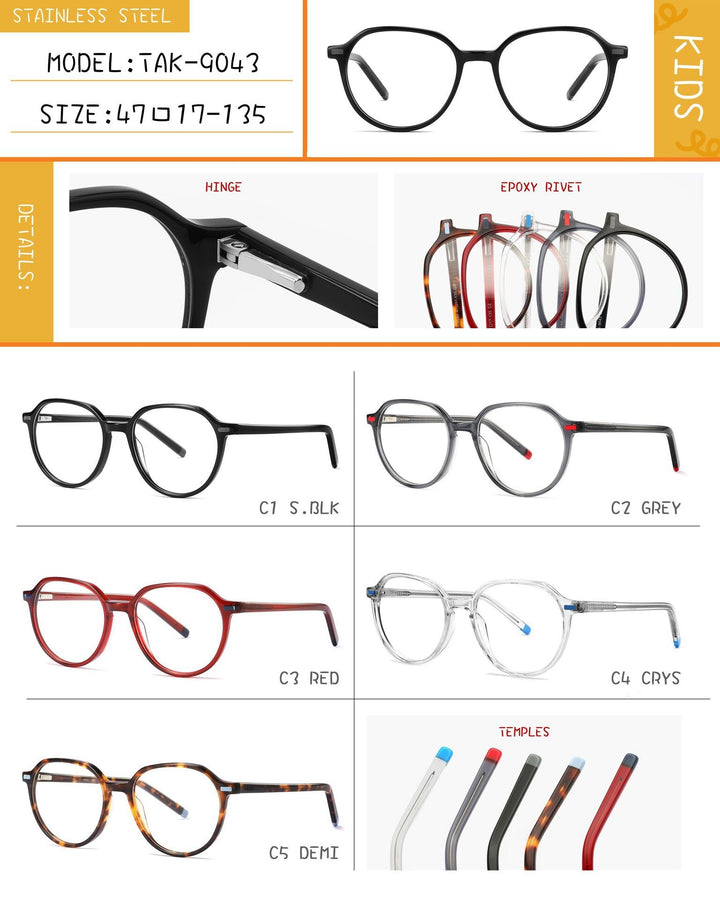 Chashma Unisex Children's Full Rim Oval Acetate Spring Hinge Eyeglasses 9043 Full Rim Chashma
