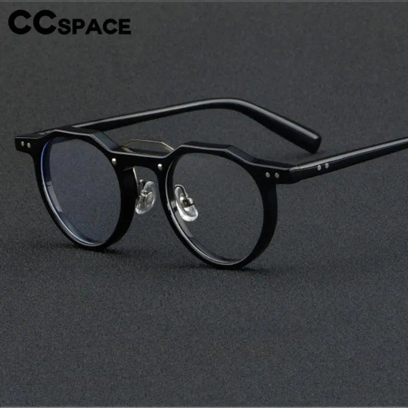 CCspace Unisex Full Rim Flat Top Round Acetate Eyeglasses 56934 Full Rim CCspace