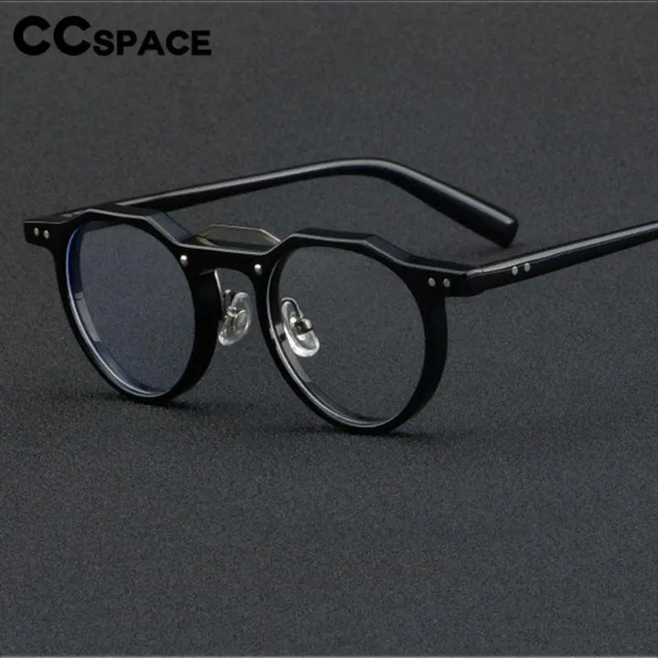 CCspace Unisex Full Rim Flat Top Round Acetate Eyeglasses 56934 Full Rim CCspace