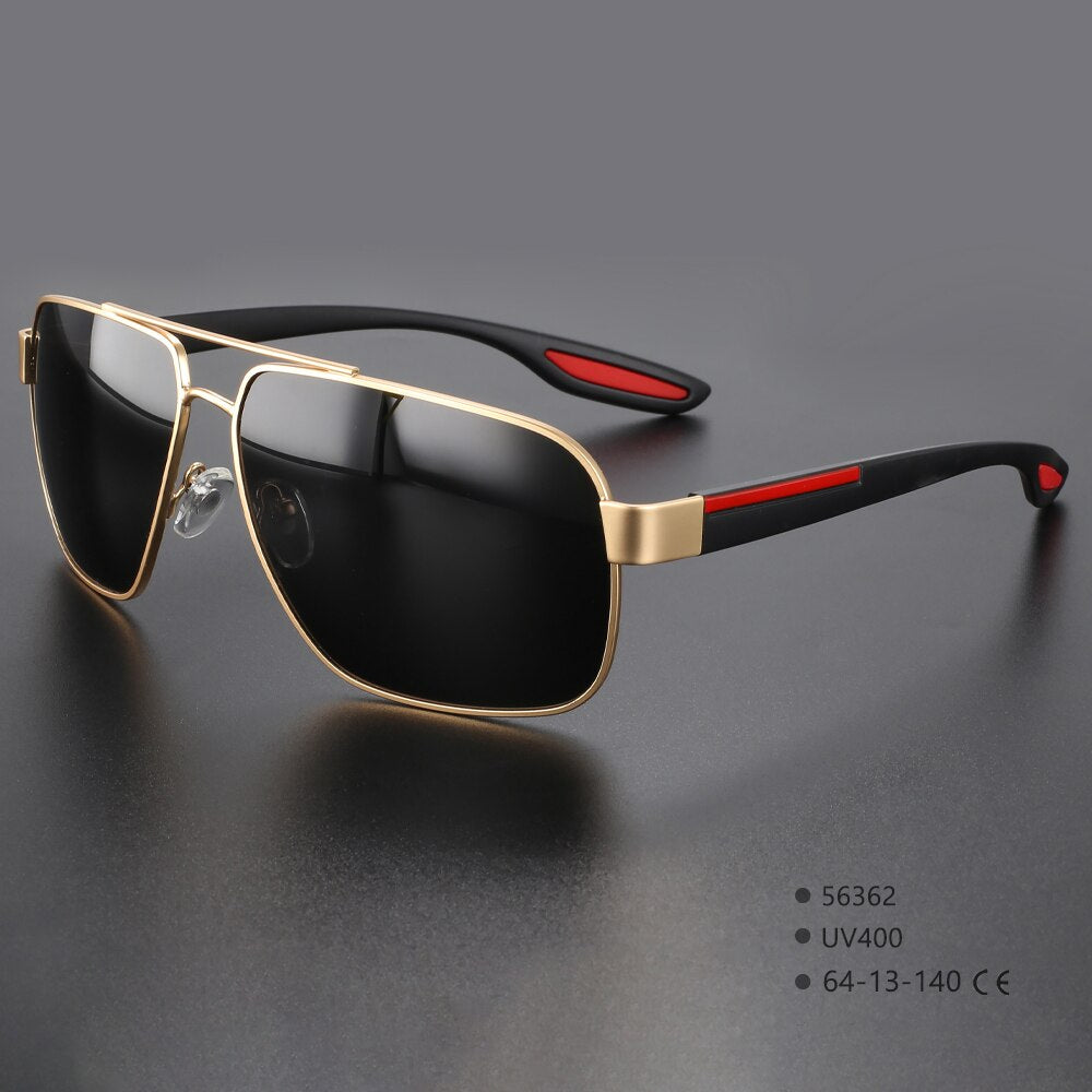 CCspace Men's Full Rim Square Double Bridge Alloy Polarized Sunglasses 56362 Sunglasses CCspace Sunglasses C4GoldBlack