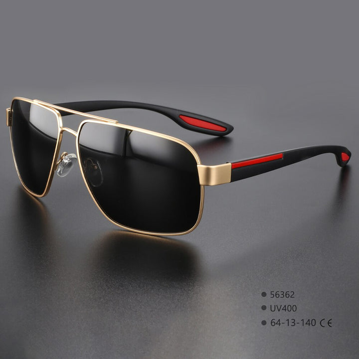 CCspace Men's Full Rim Square Double Bridge Alloy Polarized Sunglasses 56362 Sunglasses CCspace Sunglasses C4GoldBlack