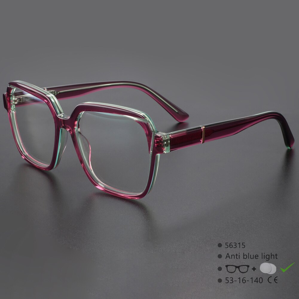 CCspace Unisex Full Rim Irregular Square Acetate Eyeglasses 56315 Full Rim CCspace PurpleGreen