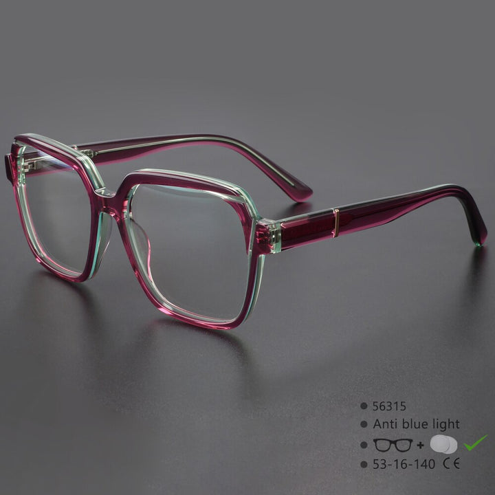 CCspace Unisex Full Rim Irregular Square Acetate Eyeglasses 56315 Full Rim CCspace PurpleGreen