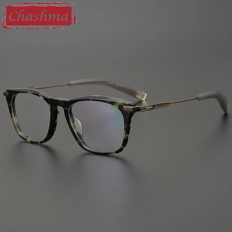 Chashma Ottica Unisex Full Rim Square Acetate Titanium Eyeglasses 942403 Full Rim Chashma Ottica Bronze Leopard