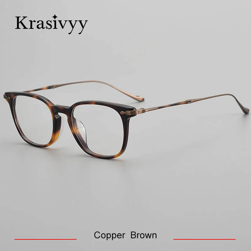 Krasivyy Unisex Full Rim Square Acetate Titanium Eyeglasses 65888 Full Rim Krasivyy Copper Brown