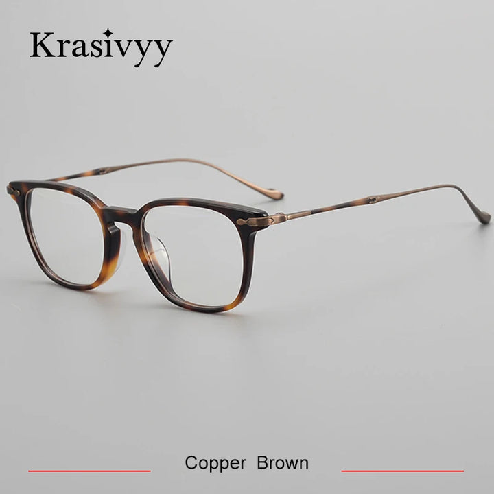 Krasivyy Unisex Full Rim Square Acetate Titanium Eyeglasses 65888 Full Rim Krasivyy Copper Brown