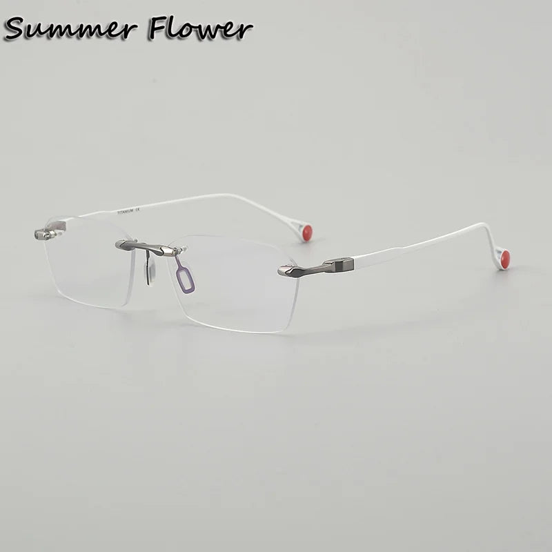 Summer Flower Unisex Rimless Polygon Square Titanium Eyeglasses 611307