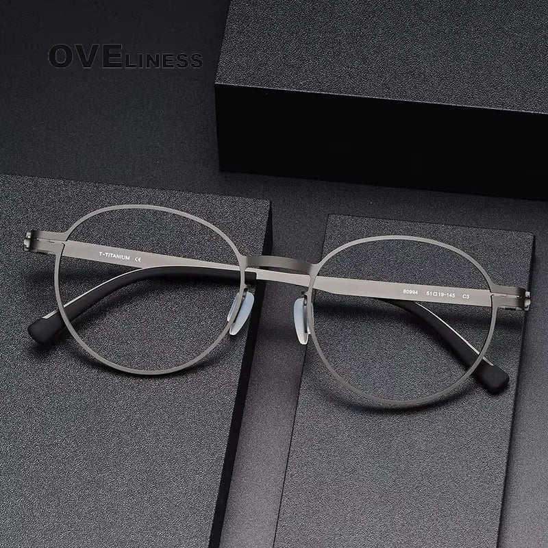 Oveliness Unisex  Full Rim Round Screwless Titanium Eyeglasses 80994
