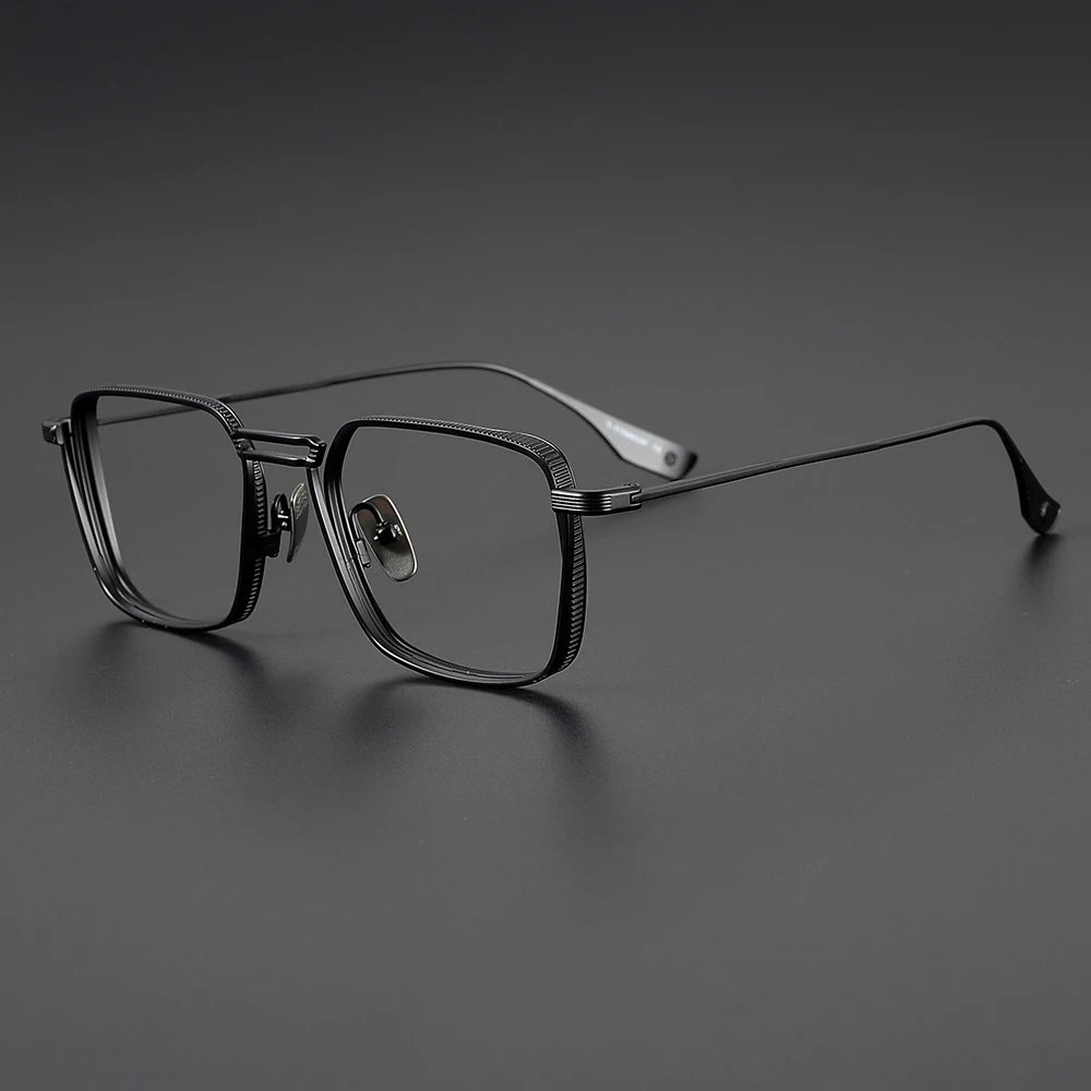 Black Mask Unisex Full Rim Square Double Bridge Titanium Eyeglasses 21125