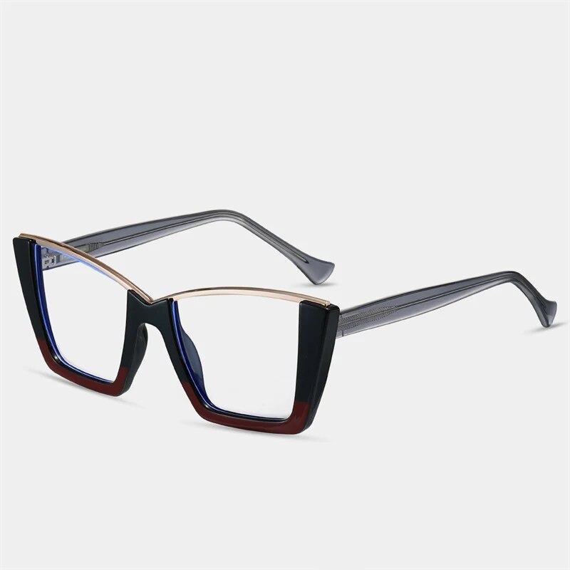 CCspace Women's Semi Rim Square Tr 90 Titanium Eyeglasses 57014 Semi Rim CCspace C1BlackRed