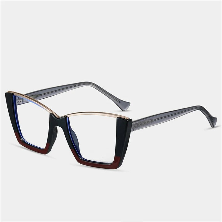 CCspace Women's Semi Rim Square Tr 90 Titanium Eyeglasses 57014 Semi Rim CCspace C1BlackRed