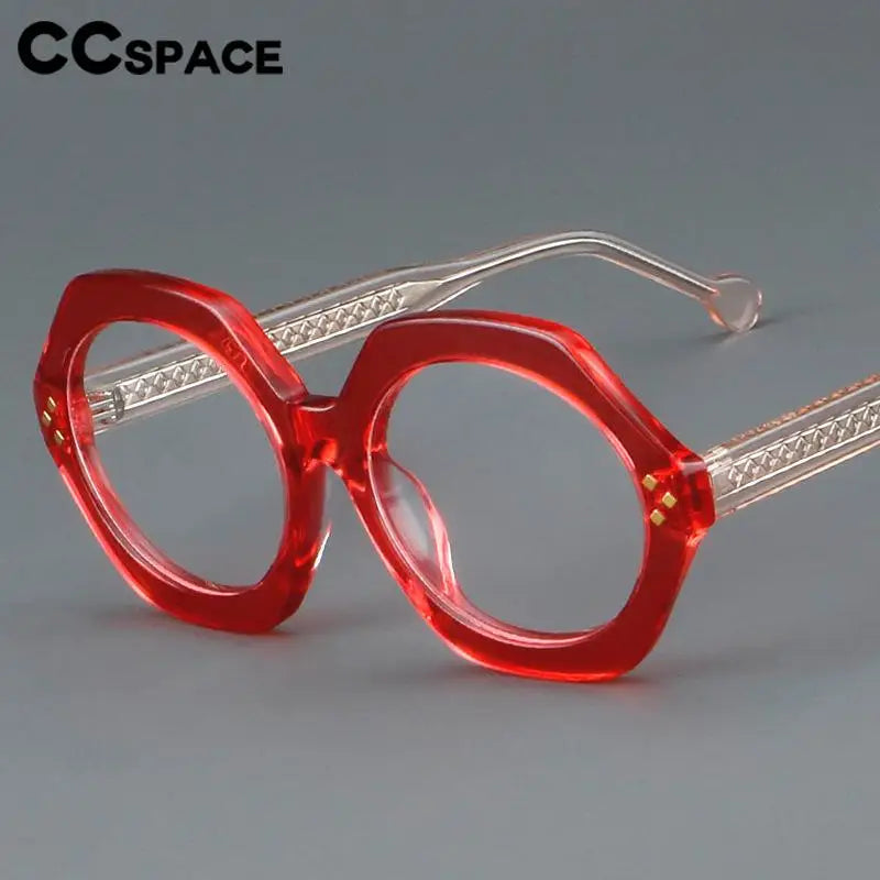 CCspace Unisex Full Rim Large Flat Top Round Acetate Eyeglasses 57286 Full Rim CCspace