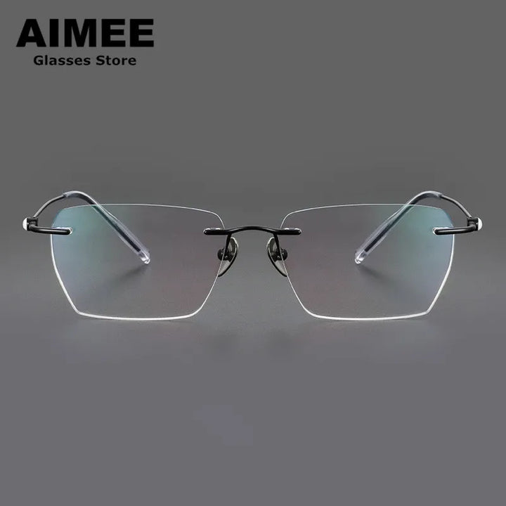 Aimee Men's Rimless Square Polygon Titanium Eyeglasses 14256 Rimless Aimee