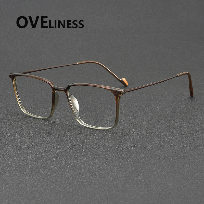 Oveliness Women's Full Rim Square Tr 90 Titanium Eyeglasses 92346 Full Rim Oveliness green tea