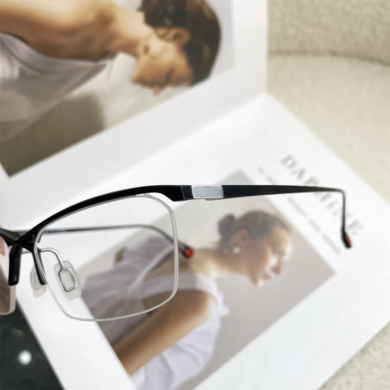 Muzz Mens Semi Rim Rectangle Titanium Eyeglasses 222 Semi Rim Muzz