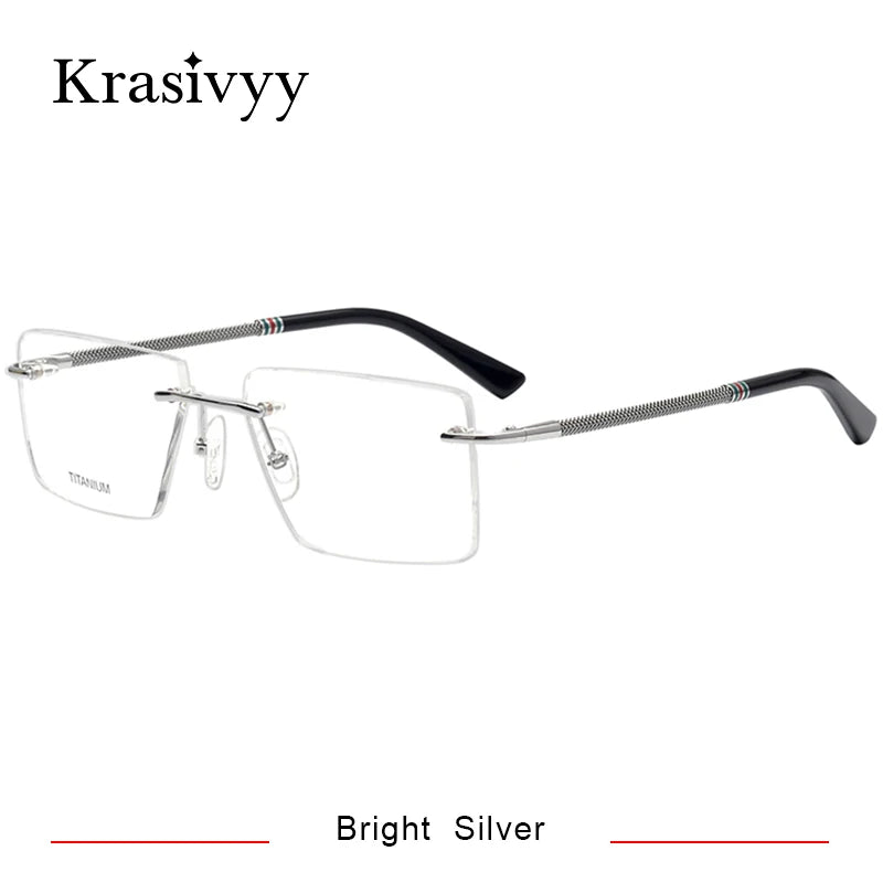 Krasivyy Unisex Rimless Square Titanium Eyeglasses 1657 Rimless Krasivyy Bright Silver