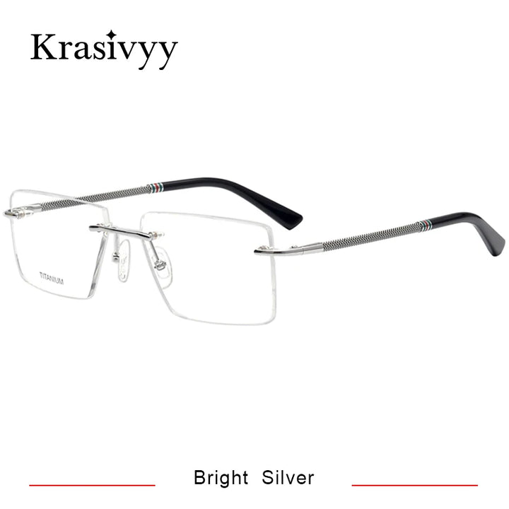 Krasivyy Unisex Rimless Square Titanium Eyeglasses 1657 Rimless Krasivyy Bright Silver
