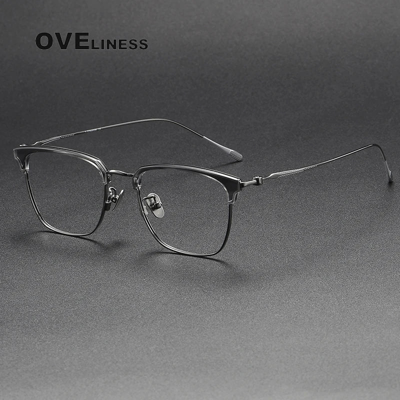 Oveliness Unisex Full Rim Cat Eye Acetate Titanium Eyeglasses 80899 Full Rim Oveliness grey gun  