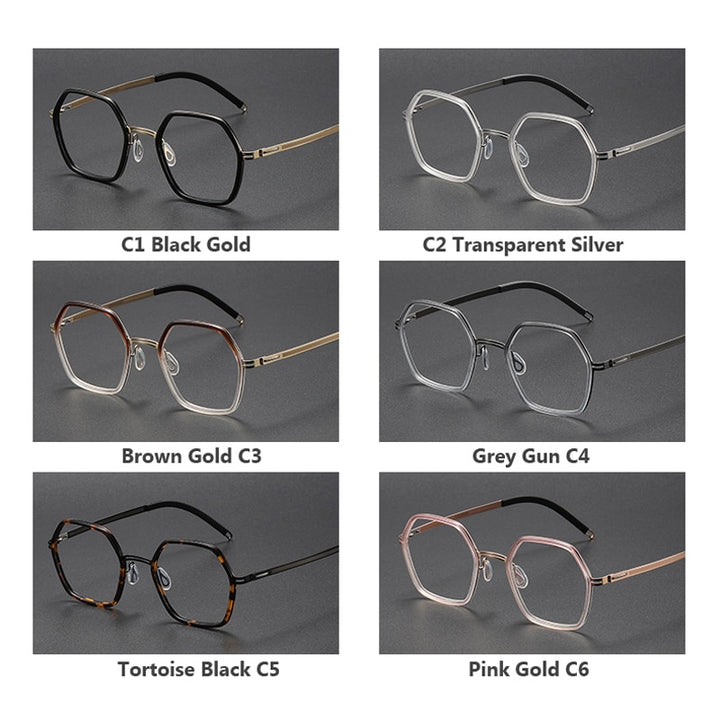 Oveliness Unisex Full Rim Polygon Acetate Titanium Eyeglasses 8202322 Full Rim Oveliness