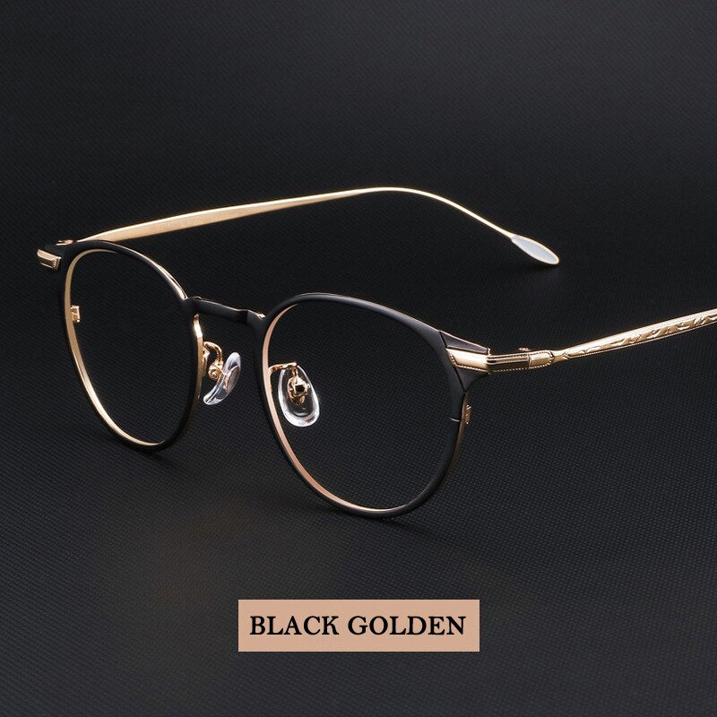 KatKani Unisex Full Rim Round Titanium Eyeglasses 061 Full Rim KatKani Eyeglasses BlackGold  